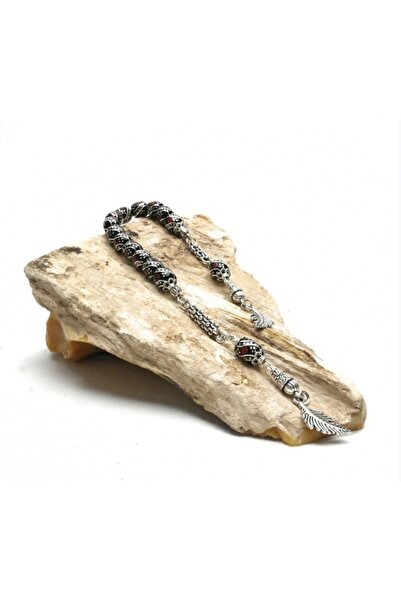 BlackCraft Kırmızı Kapsül Model Gümüş İşleme Oltu Taşı Zaza Tespih