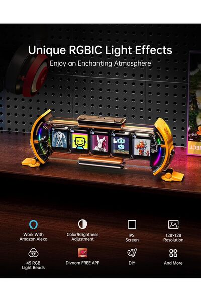 DIVOOM Times Gate Cyberpunk Digital Clock with Smart App Control (Yellow)