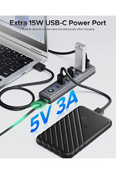 Orico 7-Port USB 3.0 Hub Aluminium Multiport Adapter with 100 cm Cable & Type-C Power