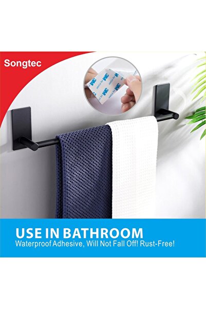 Generic Songtec Adhesive Towel Bar - Black, 16-Inch Self-Adhesive Stainless Steel