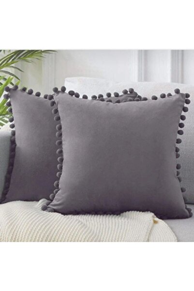 sylar Set of 2 Pompom Cushion Covers 40 X 40 Smoked