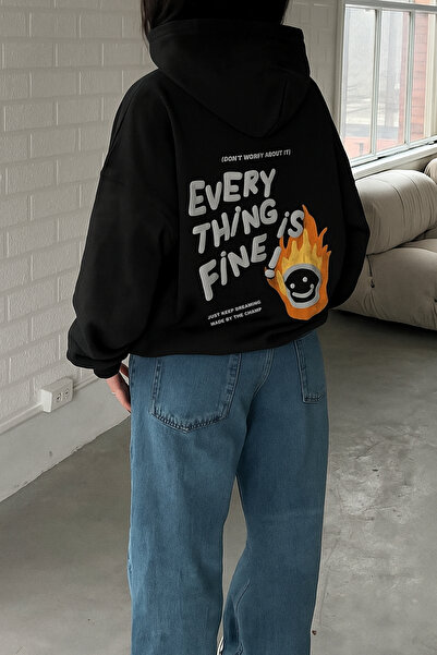 The Champ Clothing Τα πάντα είναι εντάξει με τύπωμα Unisex Μαύρο με κουκούλα Φούτερ – 3 Νήματα Σ επένδυση fleece Ύφασμα