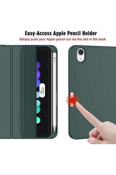 HYX iPad Mini 7/6 Case 8.3" with Pencil Holder, Soft TPU, Auto Sleep/Wake - Midnight Green