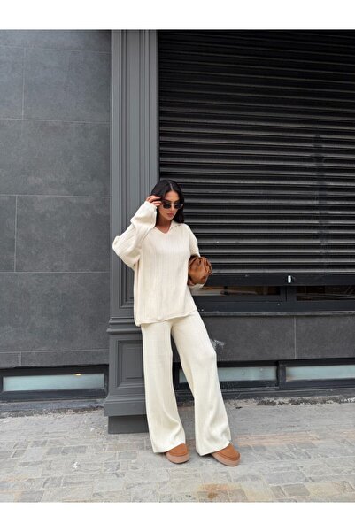 QADİSH Polo Collar Knitwear Two-Piece Set with Trousers