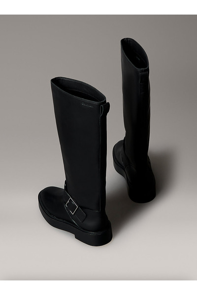 Calvin Klein Leather Stacked Heel Knee Boots