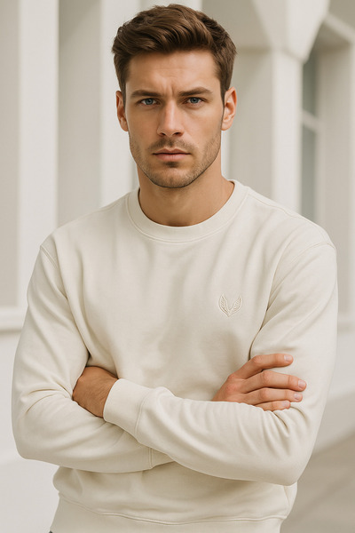 Rich Men's 100% Cotton Crew Neck Basic Long Sleeve Sweatshirt