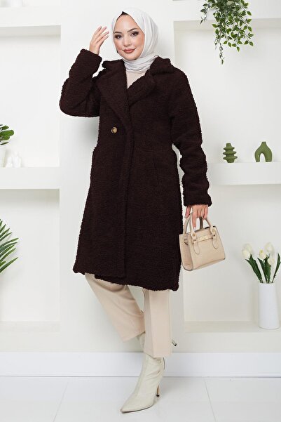 hafsamina Fleto Pocketed Plush Coat Brown Hm2506