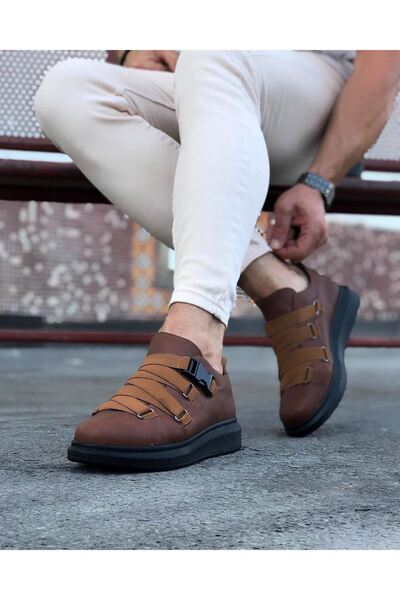 Wagoon WG033 Tan Black Men's High Sole Shoes