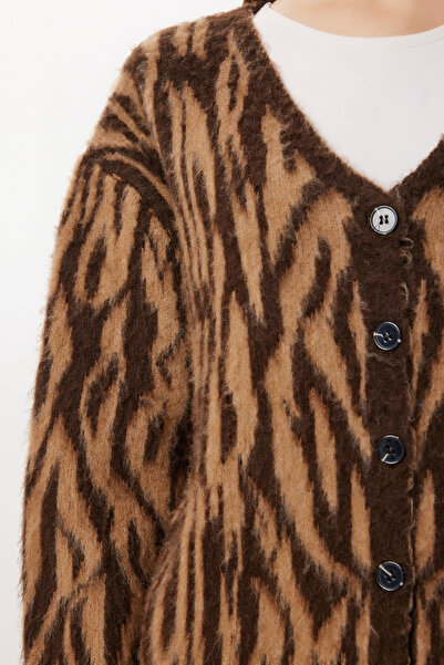 Lovelyİstanbul Wool Effect Patterned Knitwear Cardigan Lxa0015 Brown Camel