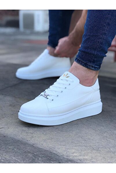 Wagoon WG028 White Laced Thick Sole Casual Men's Shoes