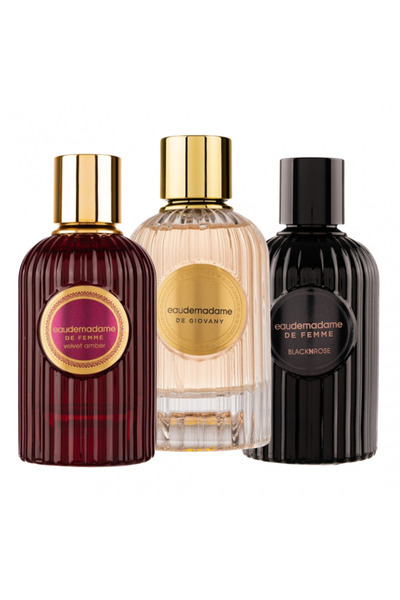 Fragrance World Women's perfume set EauDeMadame: Velvet Amber 90 ml + De Giovany 90 ml + Blacknrose 90 ml