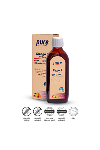 Pure Pharmapure, Omega 3 1500mg with Vitamin B Fruit Flavor - 150ml