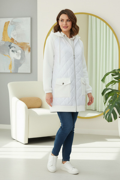 FERHEL Quilted Detail on the Front Hooded Pocketed Scuba Sweat Cap