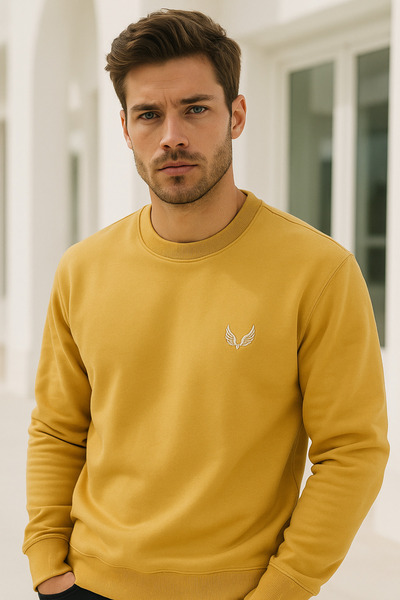 Rich Men's 100% Cotton Crew Neck Basic Long Sleeve Sweatshirt