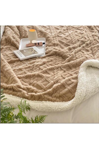 OEM Cocolino Blanket with Fur, Reversible Knitted Pattern Soft, Fluffy, Warm, 200x230cm