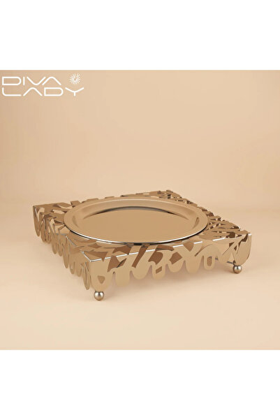 DIVA LADY ✨ 30cm Flat Metal Serving Dish — Matte Silver with a Luxurious Base, Versatile (Rice, Fruits, Desserts and More) ✨