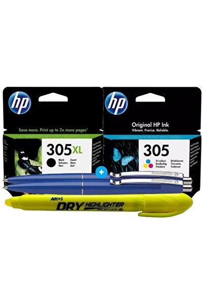 HP Original HP305XL /305 Ink Cartridge Set, 1x3YM62AE Black, 1x3YM60AE Color-2xPix S and Textmarker