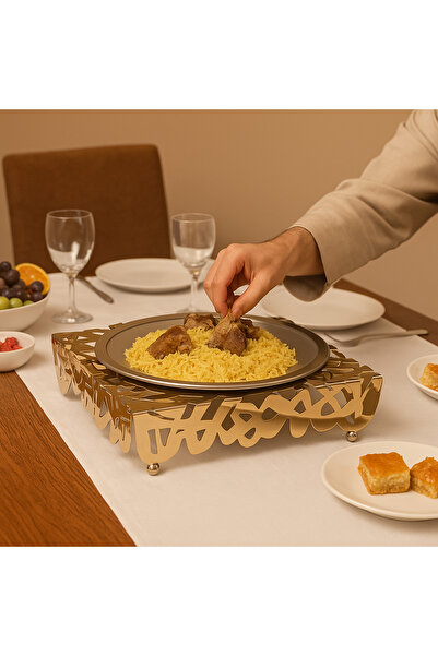 DIVA LADY ✨ 30cm Flat Metal Serving Dish — Matte Silver with a Luxurious Base, Versatile (Rice, Fruits, Desserts and More) ✨