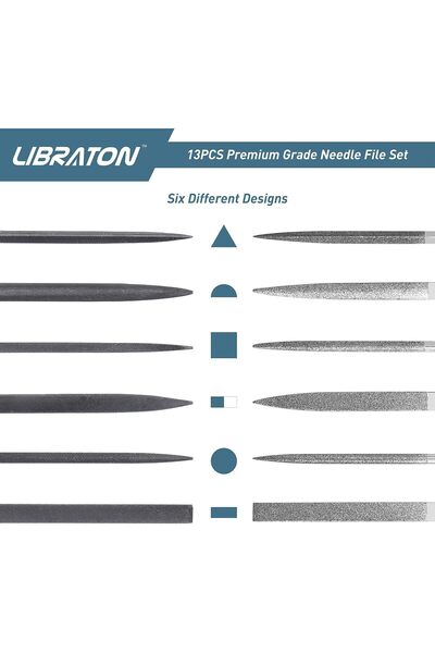 Generic مجموعة ملفات صغيرة من ليبراتون، مبردات إبرة ماسية، 13 قطعة مع فرشاة وحقيبة حمل