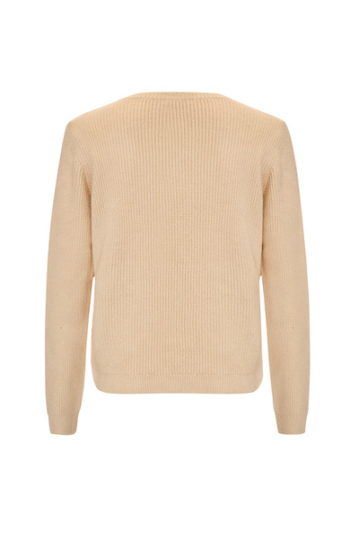 Exquise Stone Detailed Long Sleeve Bone Knitwear Sweater
