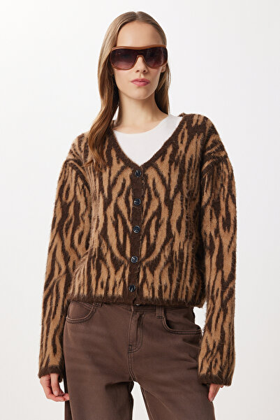 Lovelyİstanbul Wool Effect Patterned Knitwear Cardigan Lxa0015 Brown Camel