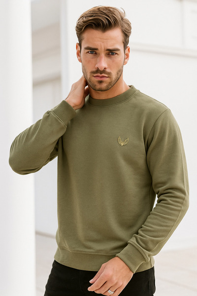 Rich Men's 100% Cotton Crew Neck Basic Long Sleeve Sweatshirt
