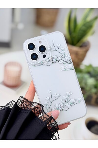 Go Aksesuar iPhone 14 Promax Compatible Fingerprint Resistant Matte Print Sakura Edge Transparent Case