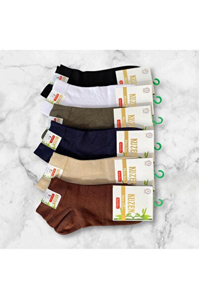 Miyakidsworld Bambu Men's Half Socks Seamless Socks 6-Pack - Anti-Sweat - Black-White-Brown-Navy Blue-Beige-Green