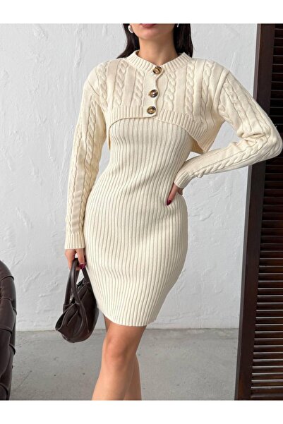 NEWCO Σετ Μίνι Φόρεμα με κοτλέ Ζαρτιέρες και Ζακέτα Μπολέρο Διπλό Πλεκτό Σετ