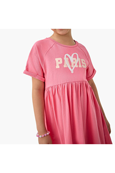 Juniors Typographic Print Dress with Raglan Sleeves