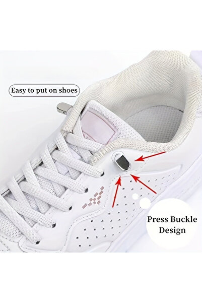 AdyMel Șireturi elastice albe cu sistem de fixare AdyMel®, set de 4 perechi cu cleme argintii