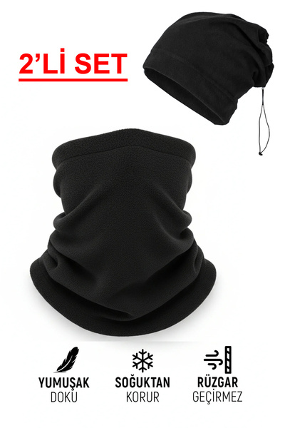 Toptantekstilcim 2-Piece Fleece Neck Gear Beanie