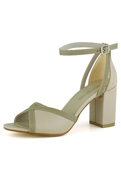 Erkan Saçmacı Charlotte Ten Vegan Cross-Strapped Mesh Thick Heeled Elegant Evening Dress Shoes