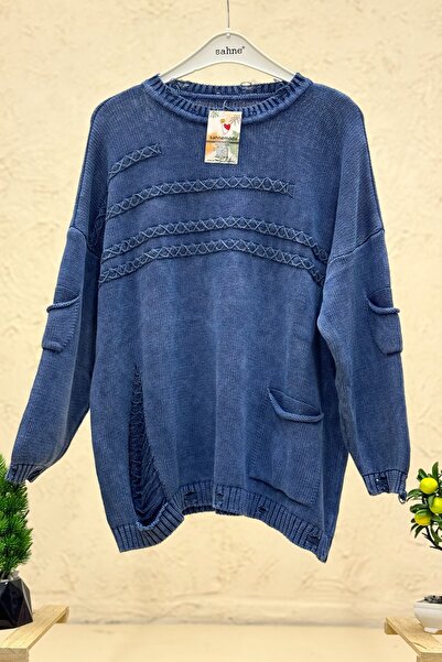 sahnemoda Pulover din bumbac cu o singură buzunară cu cusătură încrucișată în...