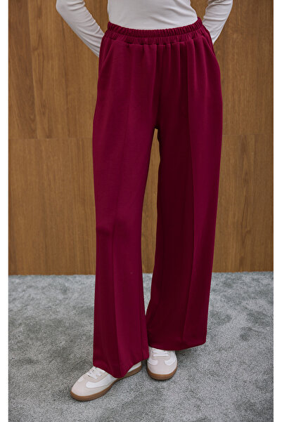 Birgül Bektaş Claret Red Elastic Waist Wide Leg Trousers