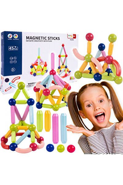 MalPlay Sticks magnetic construction set for children, with 45 multi-colored elements, multiple construction possibilities