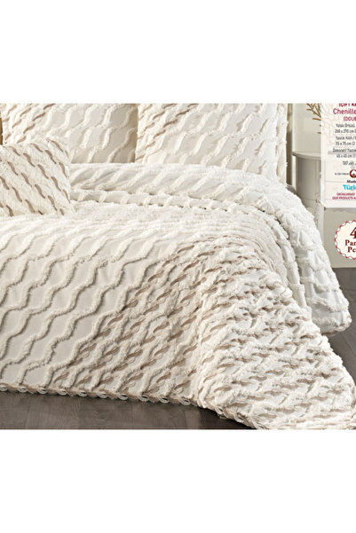 baladı home ev tekstil home collection Double Pompom Bedspread with Lace (Set of 4 Pieces) Bedspread and 2 Pillowcases Pique