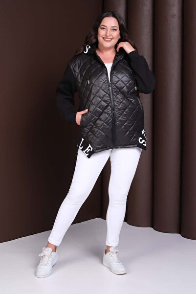 tarzımsüper Plus Size Women's 3 Thread K Hooded Quilted Coat – Fabric Sleeves, Warm and Comfortable Casual Outerwear