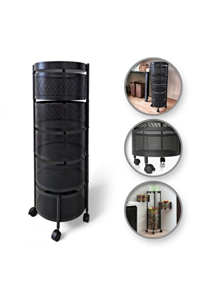 ECARLA Rotating shelf, 5 levels, with metal baskets and wheels, 33 x 90.5 cm, matte black, SZ33,