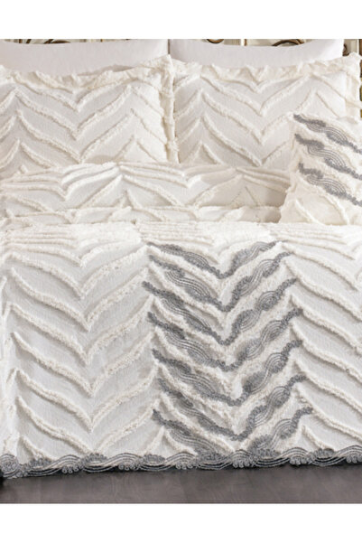 baladı home ev tekstil home collection Double Pompom Bedspread with Lace (Set of 4 Pieces) Bedspread and 2 Pillowcases Pique