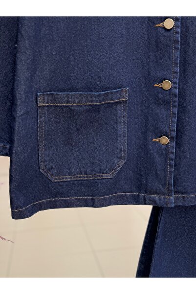 MİHRA STORE Adelia Double Pocket Wide Leg Trousers Denim Suit-Ls5841 Denim Color