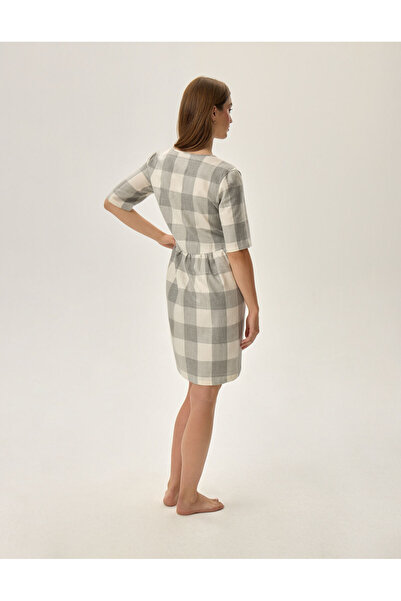 Henderson Women's Sleep Dress Gown Homewear Short Sleeve Mini Plaid with Buttons | Farris