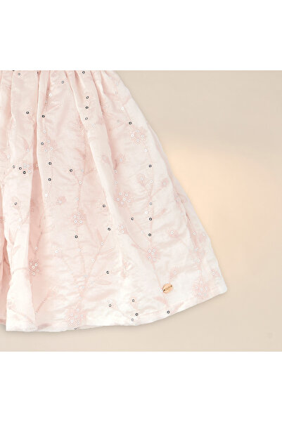 giggles Sequinned Dress with Bow Applique and Short Sleeves