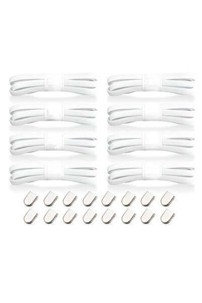 AdyMel Șireturi elastice albe cu sistem de fixare AdyMel®, set de 4 perechi cu cleme argintii