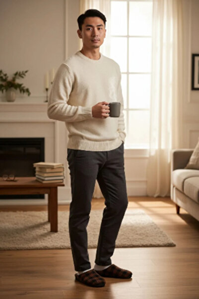 GEZER Unisex Plaid Non-Slip Silent Soft Sole Home Slippers