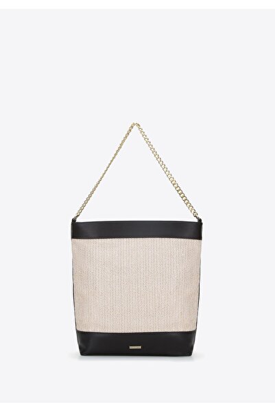 Wittchen Women's Bag with Braid on Chain, Cream and Black, Cream and Black, -Leather