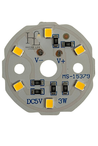 Hazar Led 5 Volt 3 Watt SMD 2835 Ledli Hazır Projektör Ledi Gün Işığı Yuvarlak PCB Avize Ledi 33MM (3 Adet)