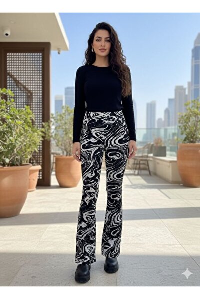 BY BASAK collection Equri̇ Women's High Waist Crepe Fabric Wide Leg Pants