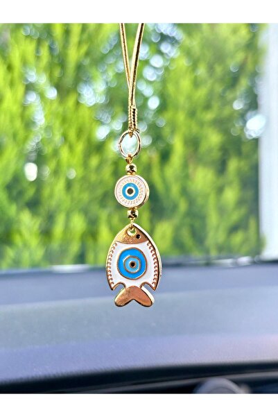 Azrua Gilded White Fish Car Mirror Ornament Car Charm Bag Accessory