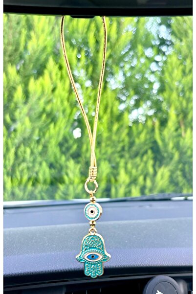 Azrua Gilded Turquoise Hand of Fatima Metal Car Mirror Ornament Car Charm Bag Accessory